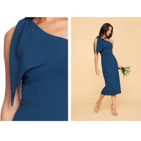Dress the Population Tiffany One-Shoulder Midi Dress Peacock Blue Size XS NWT - Picture 4 of 7